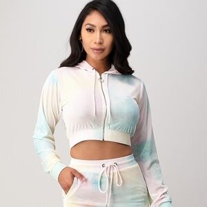 Women's Tie Dye Cropped Zip Up Hoodie Multicolor